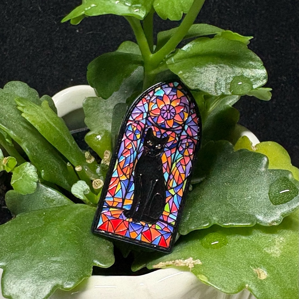 🐈‍⬛cat lover stained glass window Enamel Pin